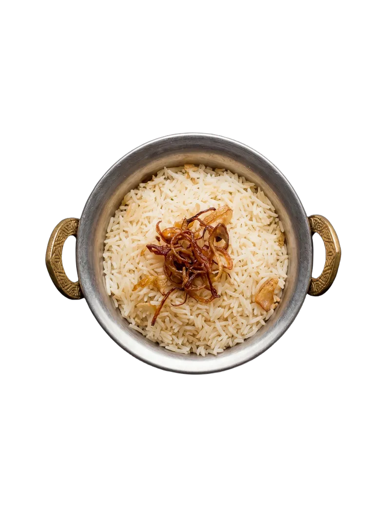 Jeera rice — basmati tossed with cumin seeds and ghee