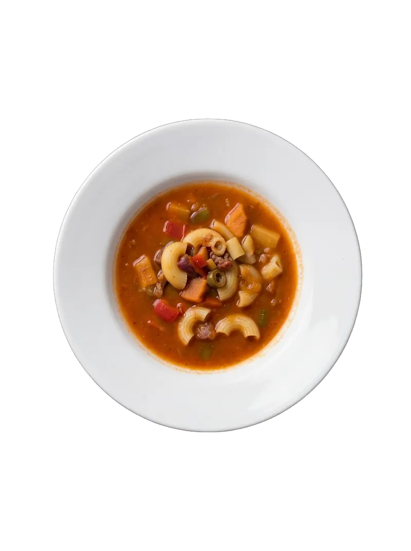 Italian minestrone soup with mixed beans, vegetables, and tomato broth