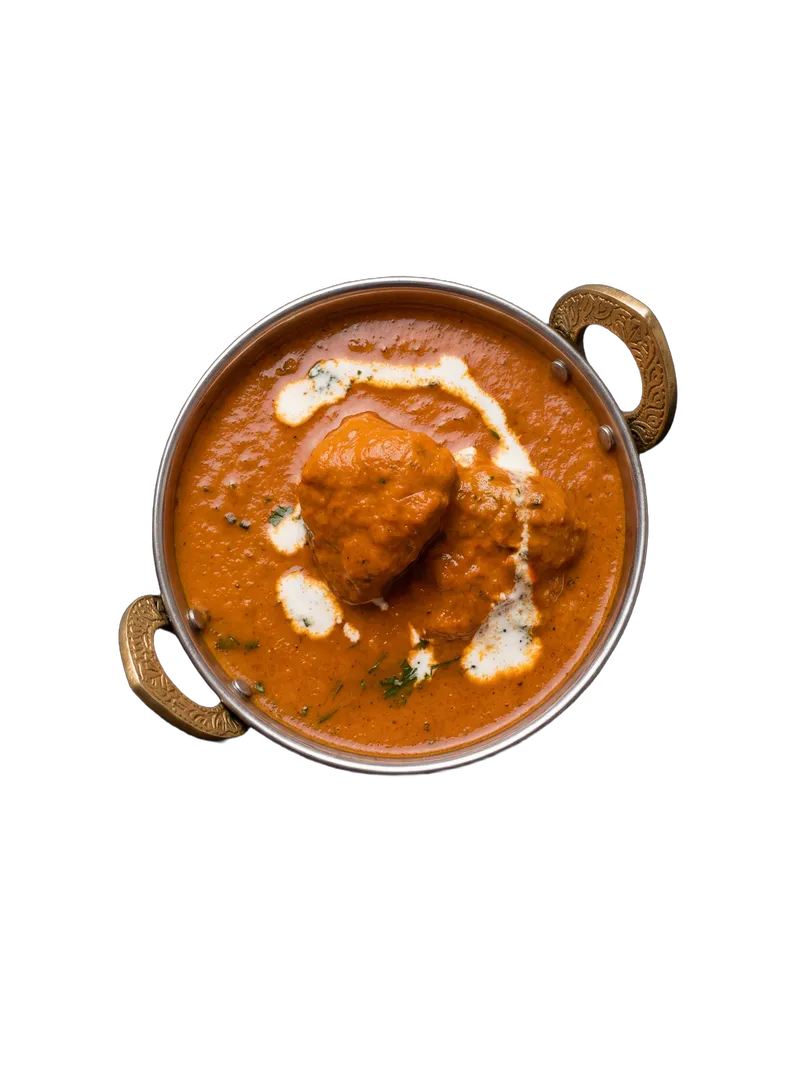 Paneer butter masala in a creamy orange-red tomato-cashew gravy on a steel plate